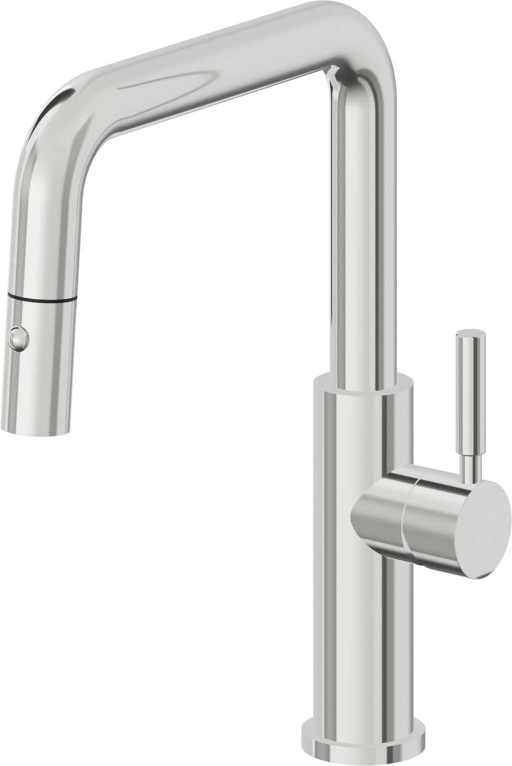 California Faucets Corsano Llave de Cocina Extraible Contemporanea con Rociador de Boton - Pico Cuadruple - Cromo Pulido