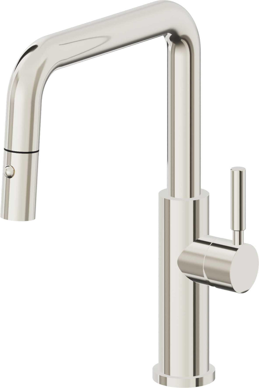 California Faucets Corsano Llave de Cocina Extraible Contemporanea con Rociador de Boton - Pico Cuadruple - Níquel Pulido