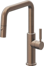 California Faucets Corsano Llave de Cocina Extraible Contemporanea con Rociador de Boton - Pico Cuadruple - Bronce Satinado