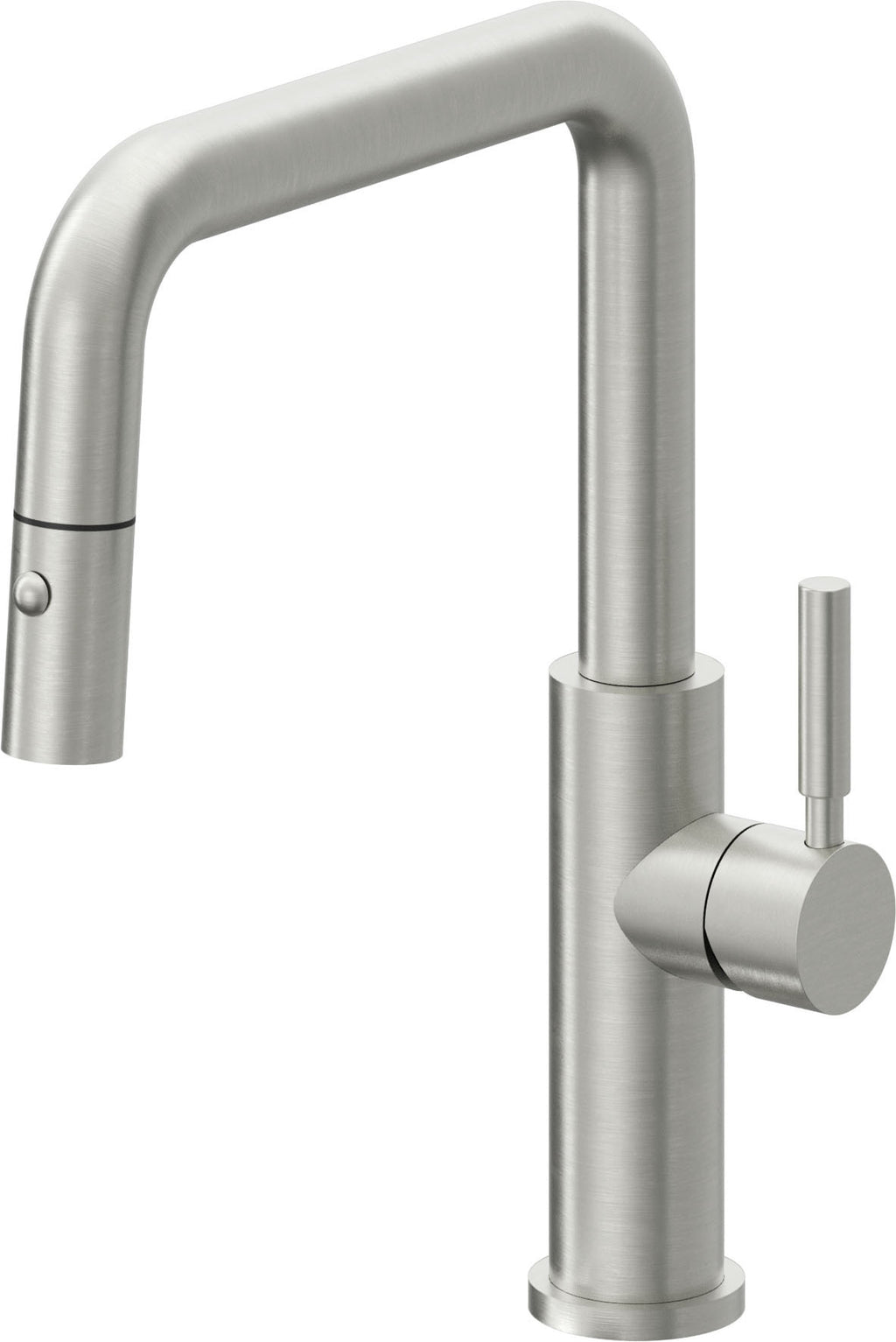 California Faucets Corsano Llave de Cocina Extraible Contemporanea con Rociador de Boton - Pico Cuadruple - Cromo Satinado
