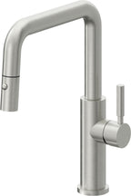 California Faucets Corsano Llave de Cocina Extraible Contemporanea con Rociador de Boton - Pico Cuadruple - Cromo Satinado
