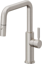 California Faucets Corsano Llave de Cocina Extraible Contemporanea con Rociador de Boton - Pico Cuadruple - Acero Inoxidable Ultra