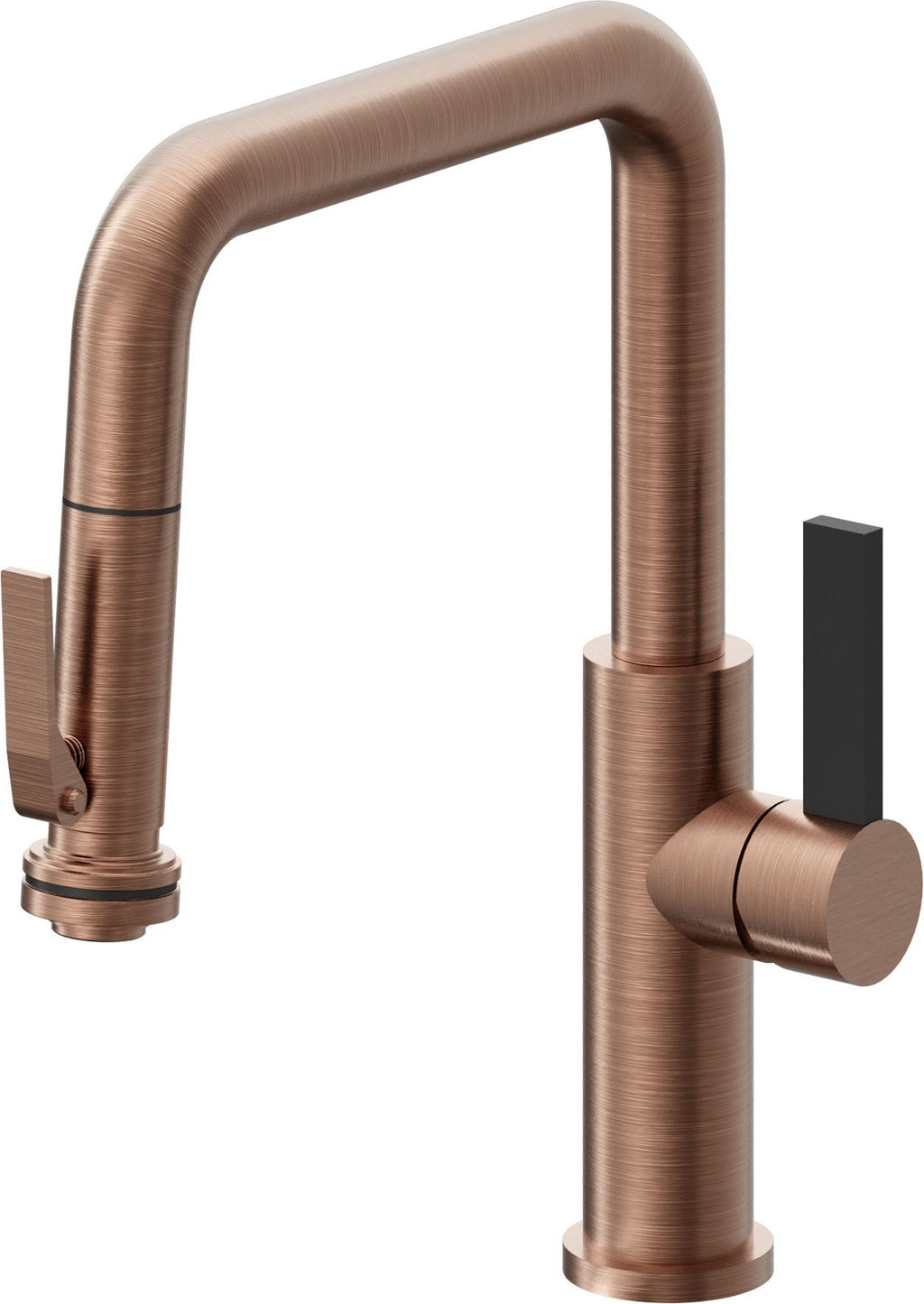 California Faucets Corsano Llave de Cocina Extraible Contemporanea con Rociador de Apretar - Pico Cuadruple - Cobre Antiguo Mate