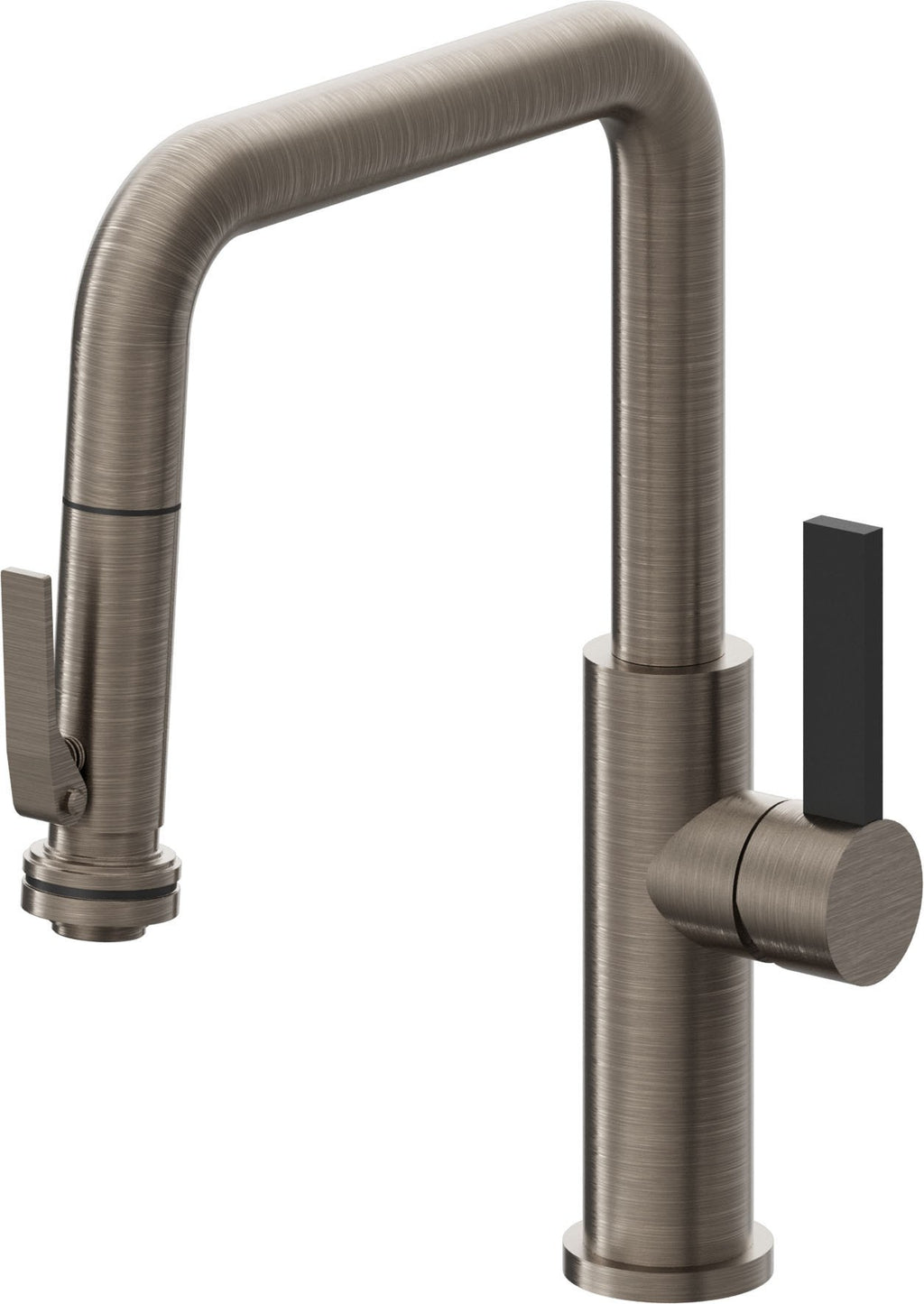 California Faucets Corsano Llave de Cocina Extraible Contemporanea con Rociador de Apretar - Pico Cuadruple - Níquel Antiguo Mate