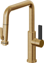 California Faucets Corsano Llave de Cocina Extraible Contemporanea con Rociador de Apretar - Pico Cuadruple - Latón Bruñido