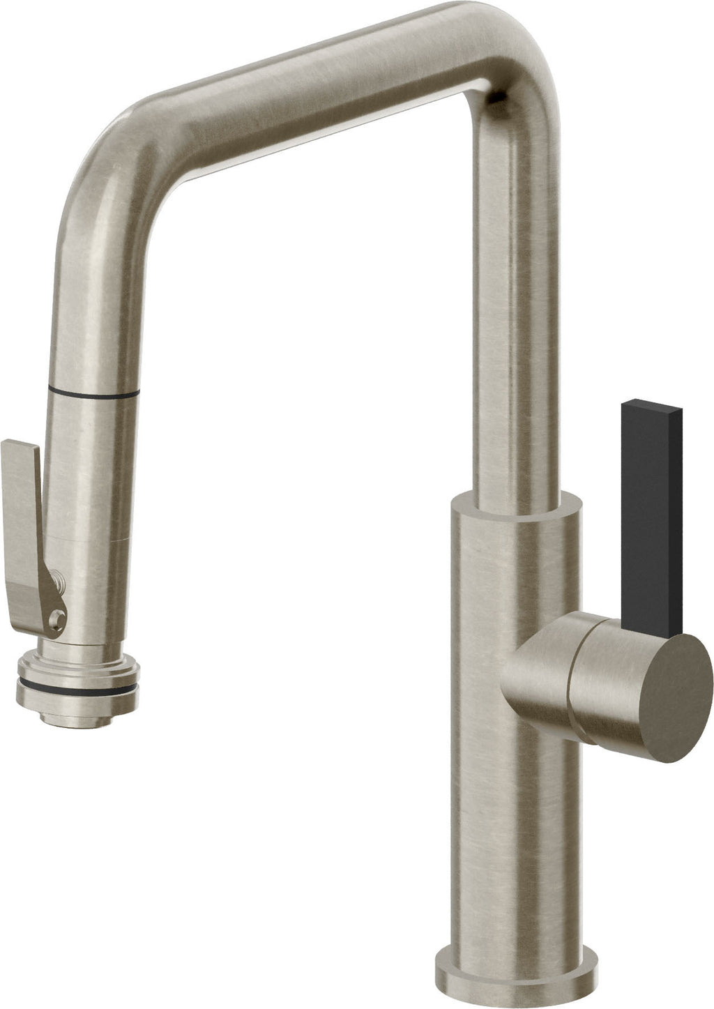 California Faucets Corsano Llave de Cocina Extraible Contemporanea con Rociador de Apretar - Pico Cuadruple - Níquel Bruñido