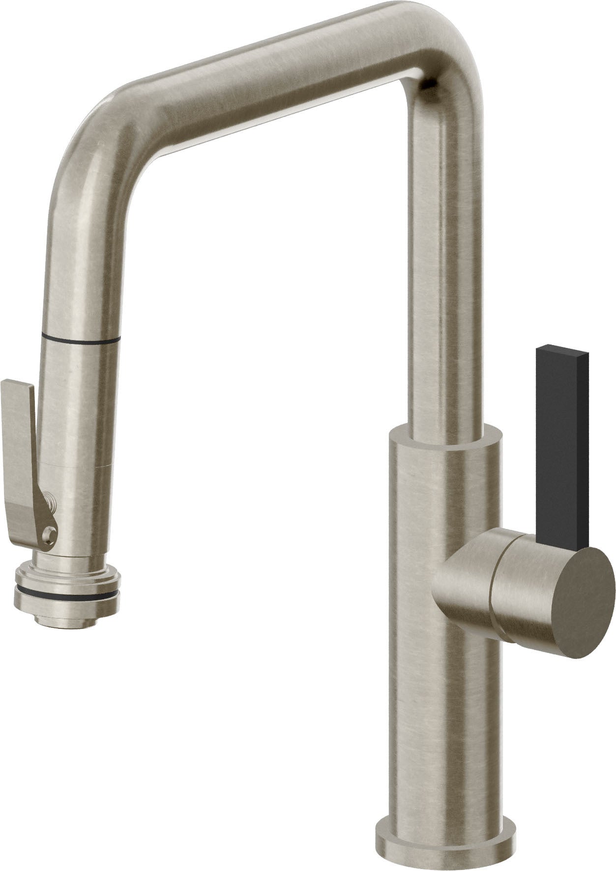 California Faucets Corsano Llave de Cocina Extraible Contemporanea con Rociador de Apretar - Pico Cuadruple - Níquel Bruñido