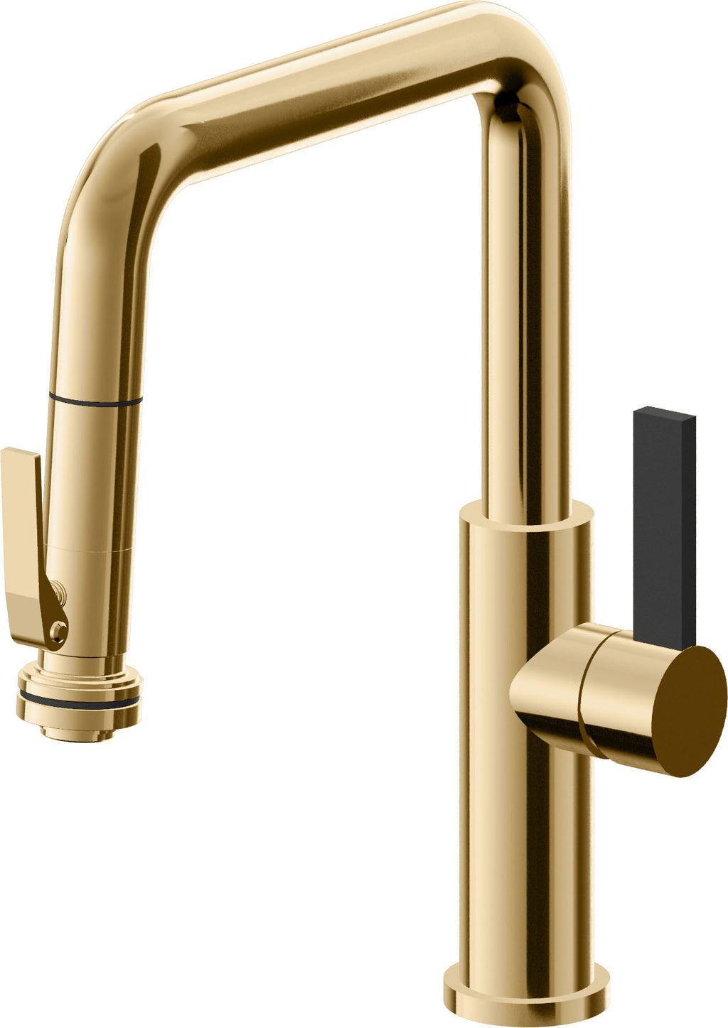 California Faucets Corsano Llave de Cocina Extraible Contemporanea con Rociador de Apretar - Pico Cuadruple - Oro Francés