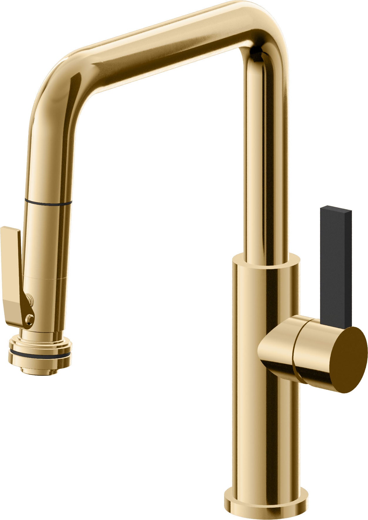 California Faucets Corsano Llave de Cocina Extraible Contemporanea con Rociador de Apretar - Pico Cuadruple - Oro Francés