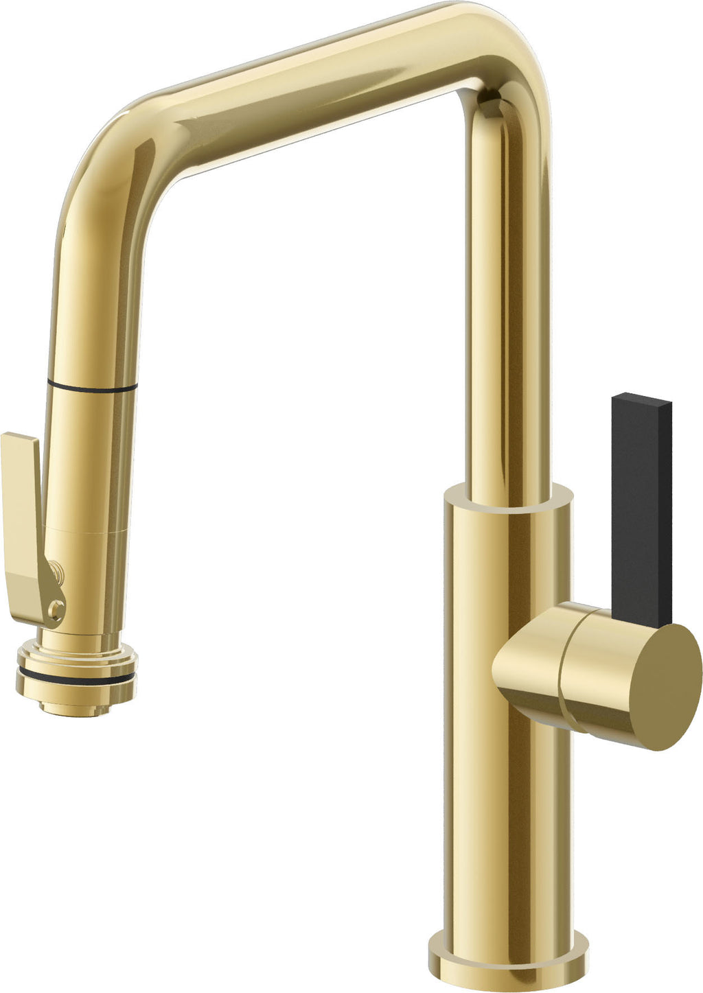 California Faucets Corsano Llave de Cocina Extraible Contemporanea con Rociador de Apretar - Pico Cuadruple - Oro Pulido de por Vida