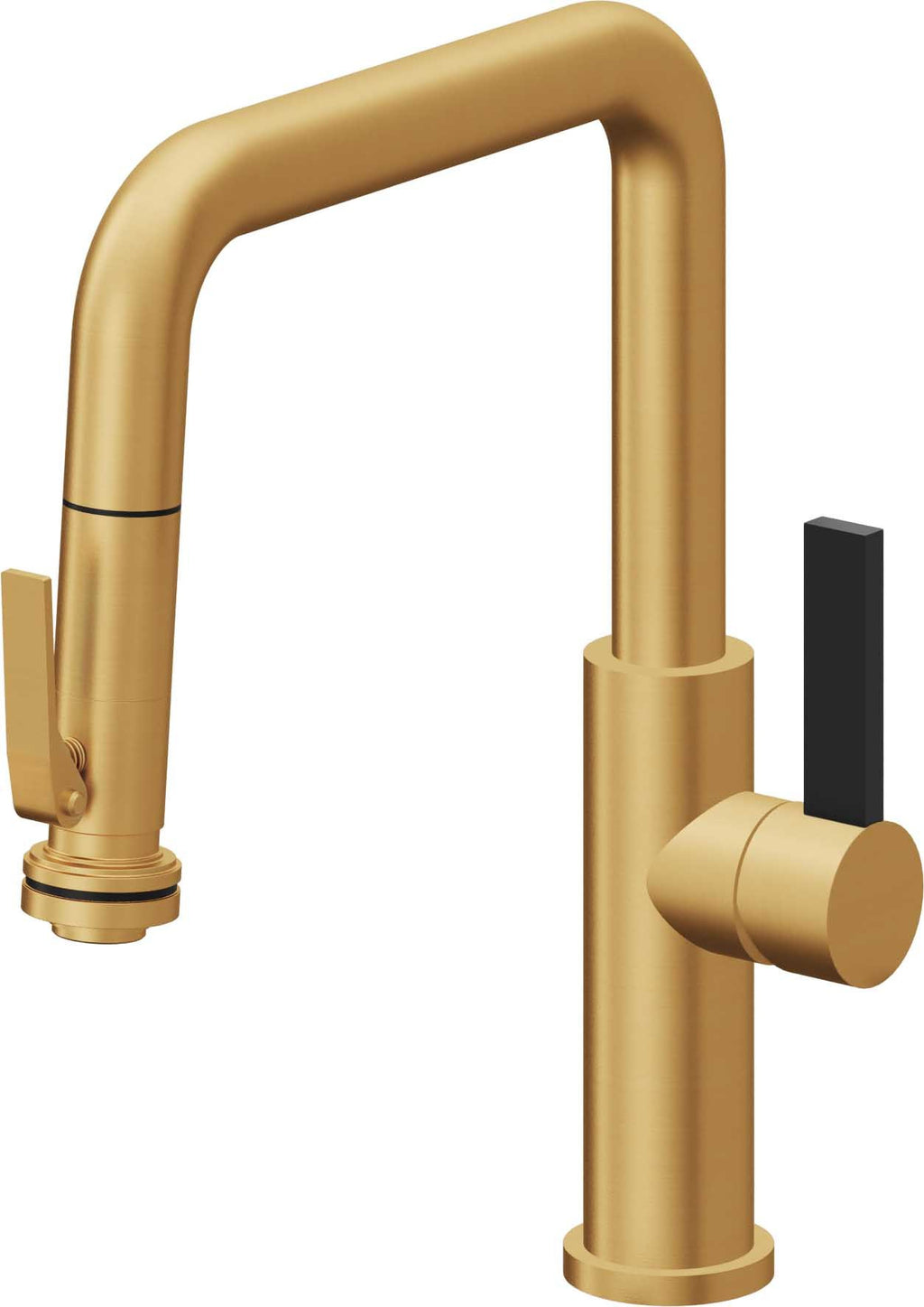 California Faucets Corsano Llave de Cocina Extraible Contemporanea con Rociador de Apretar - Pico Cuadruple - Oro Satinado de por Vida