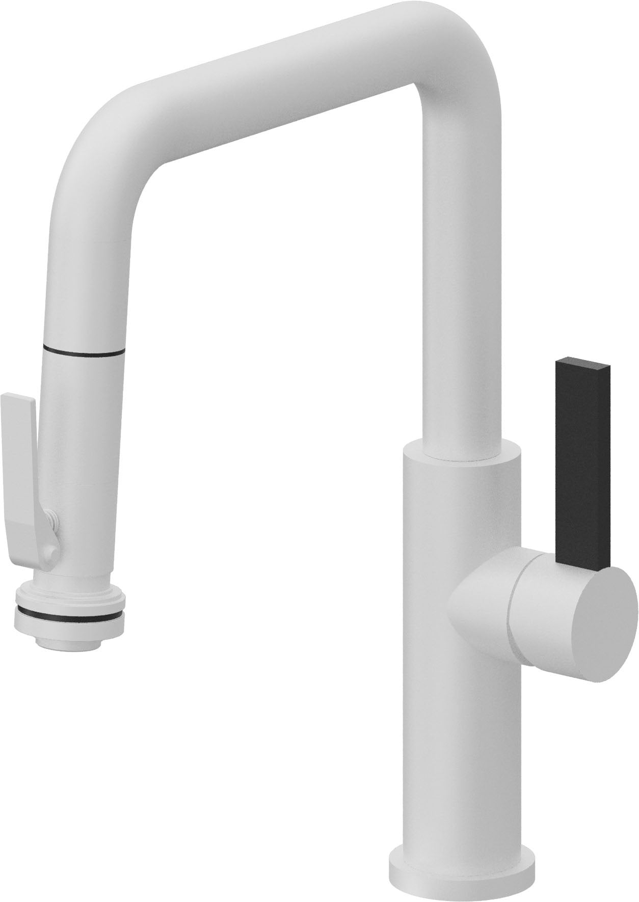 California Faucets Corsano Llave de Cocina Extraible Contemporanea con Rociador de Apretar - Pico Cuadruple - Blanco Mate