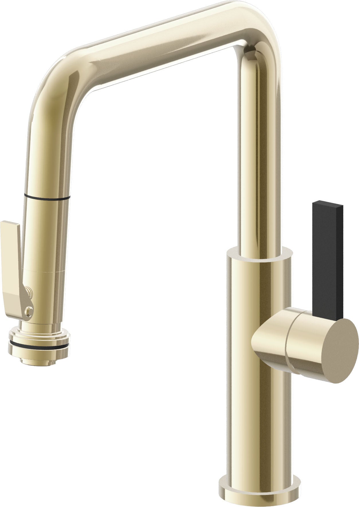 California Faucets Corsano Llave de Cocina Extraible Contemporanea con Rociador de Apretar - Pico Cuadruple - Latón Pulido
