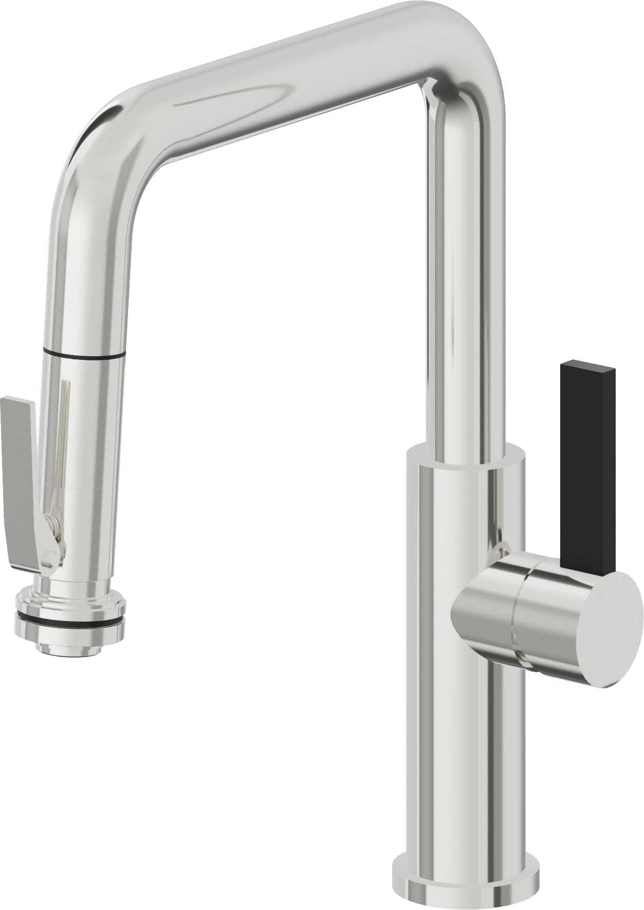 California Faucets Corsano Llave de Cocina Extraible Contemporanea con Rociador de Apretar - Pico Cuadruple - Cromo Pulido