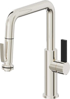 California Faucets Corsano Llave de Cocina Extraible Contemporanea con Rociador de Apretar - Pico Cuadruple - Níquel Pulido