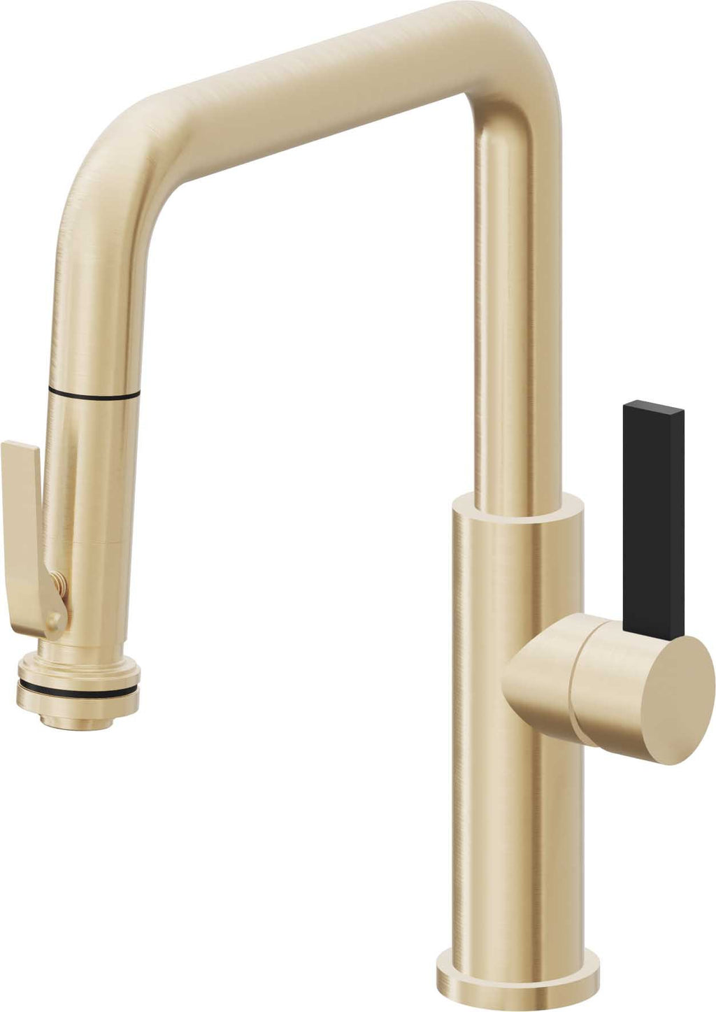 California Faucets Corsano Llave de Cocina Extraible Contemporanea con Rociador de Apretar - Pico Cuadruple - Latón Satinado