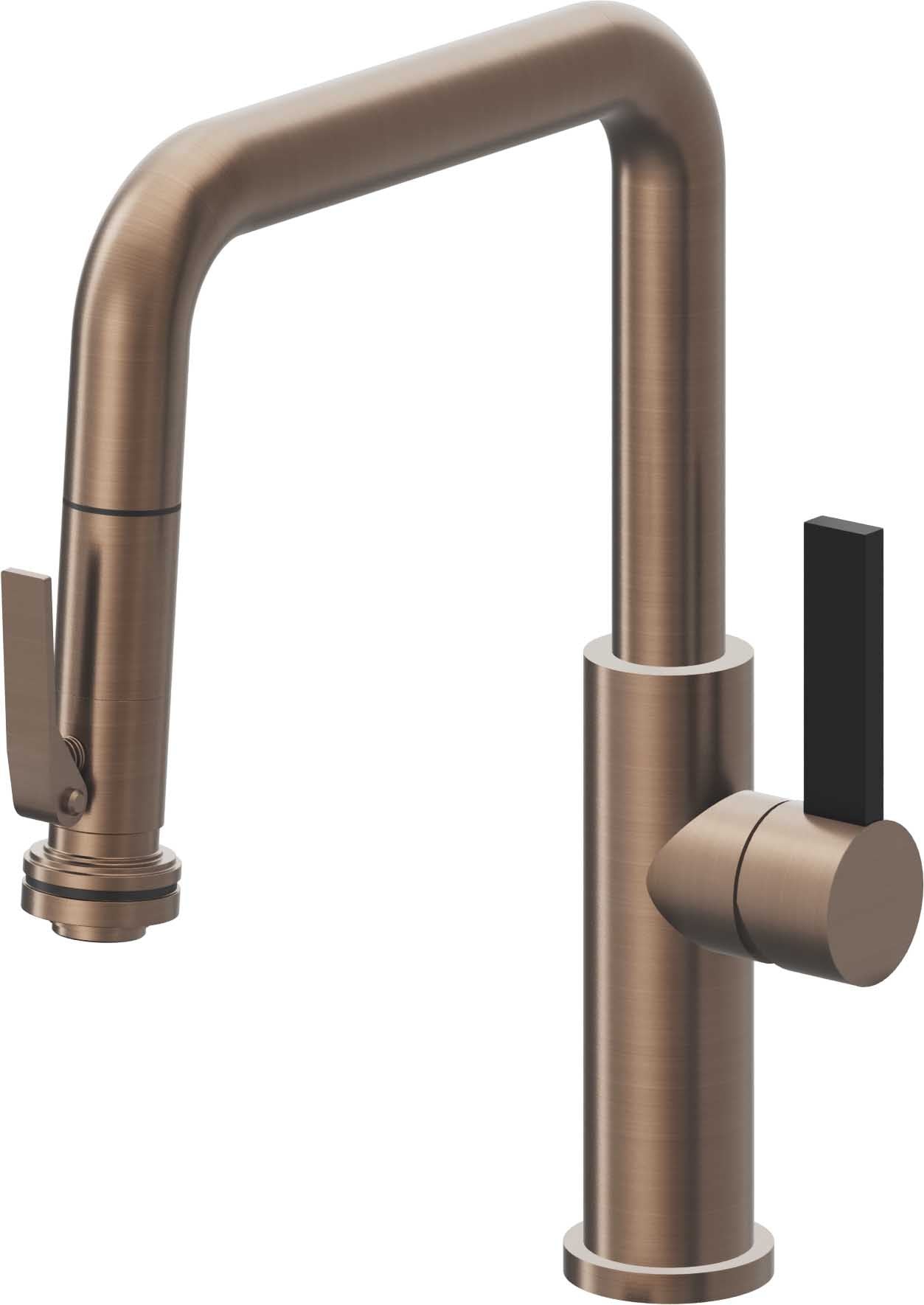 California Faucets Corsano Llave de Cocina Extraible Contemporanea con Rociador de Apretar - Pico Cuadruple - Bronce Satinado