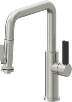 California Faucets Corsano Llave de Cocina Extraible Contemporanea con Rociador de Apretar - Pico Cuadruple - Cromo Satinado