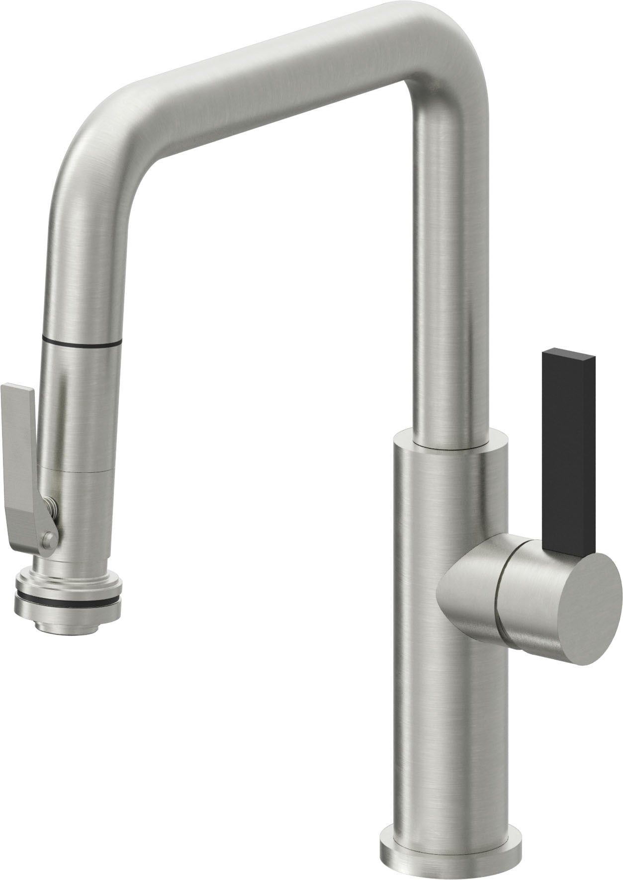 California Faucets Corsano Llave de Cocina Extraible Contemporanea con Rociador de Apretar - Pico Cuadruple - Cromo Satinado