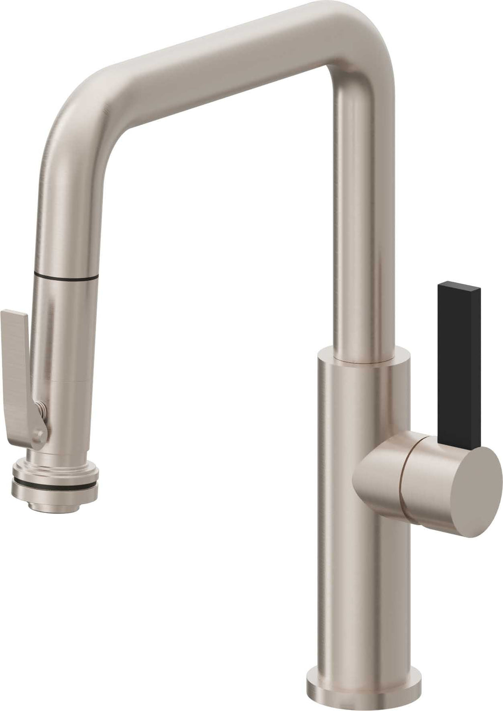 California Faucets Corsano Llave de Cocina Extraible Contemporanea con Rociador de Apretar - Pico Cuadruple - Níquel Satinado