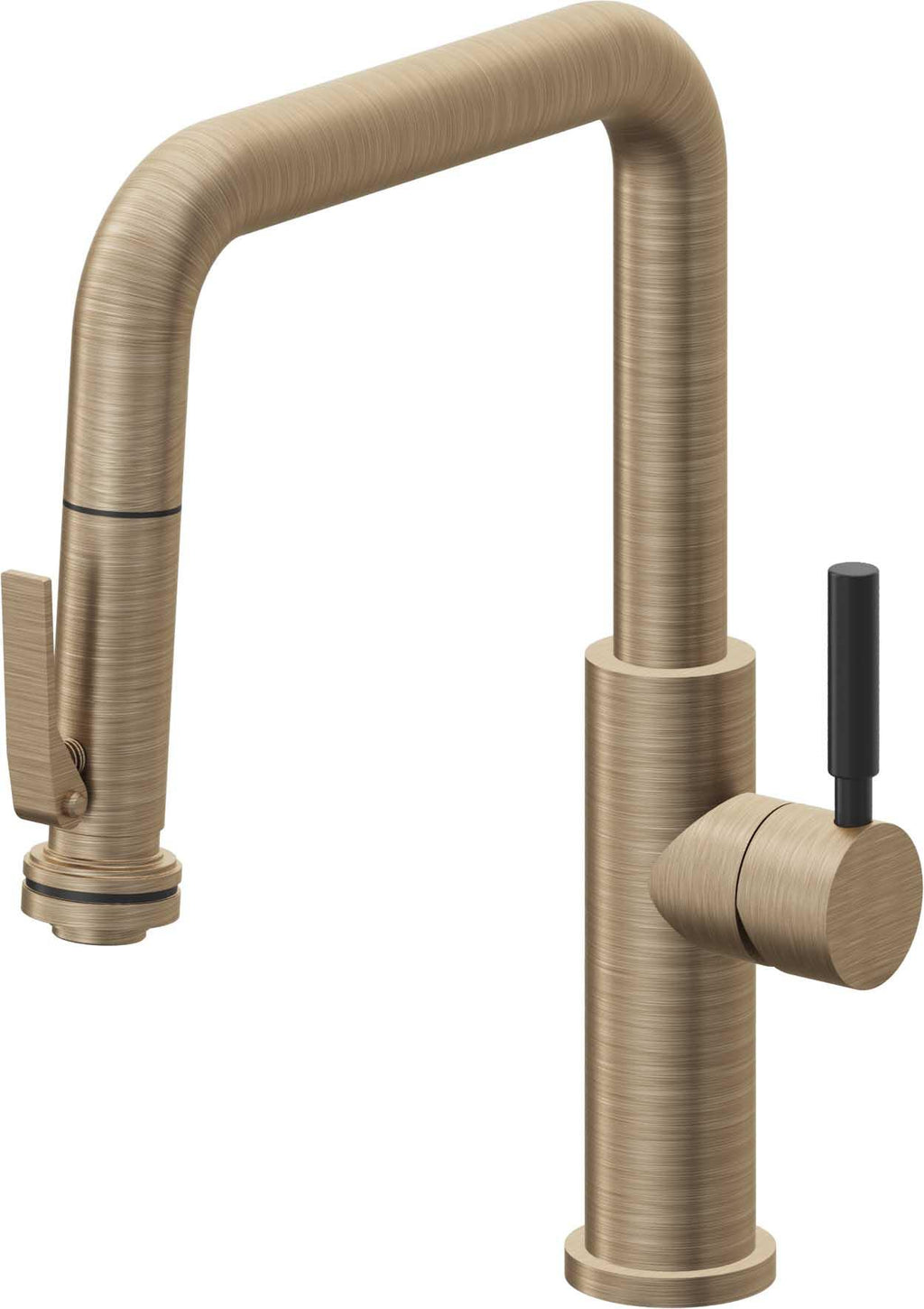 California Faucets Corsano Llave de Cocina Extraible Contemporanea con Rociador de Apretar - Pico Cuadruple - Latón Antiguo Mate
