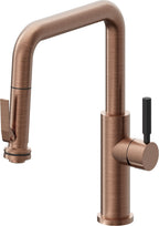 California Faucets Corsano Llave de Cocina Extraible Contemporanea con Rociador de Apretar - Pico Cuadruple - Cobre Antiguo Mate
