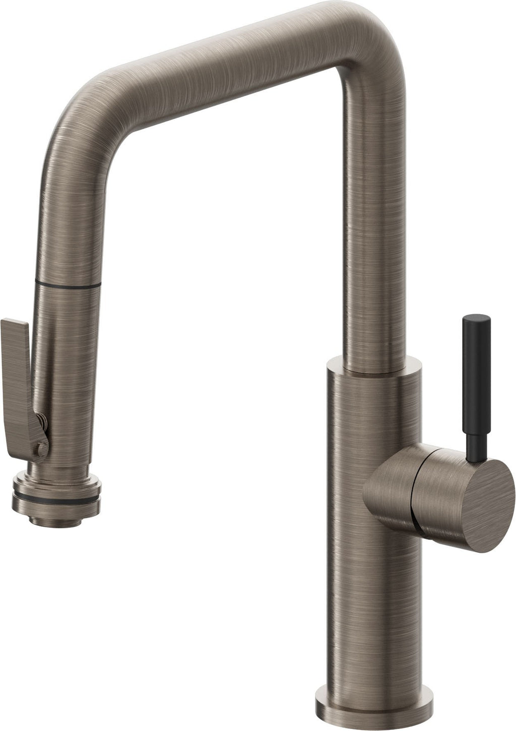 California Faucets Corsano Llave de Cocina Extraible Contemporanea con Rociador de Apretar - Pico Cuadruple - Níquel Antiguo Mate