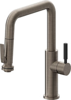 California Faucets Corsano Llave de Cocina Extraible Contemporanea con Rociador de Apretar - Pico Cuadruple - Níquel Antiguo Mate