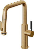 California Faucets Corsano Llave de Cocina Extraible Contemporanea con Rociador de Apretar - Pico Cuadruple - Latón Bruñido