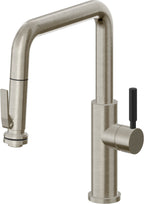California Faucets Corsano Llave de Cocina Extraible Contemporanea con Rociador de Apretar - Pico Cuadruple - Níquel Bruñido