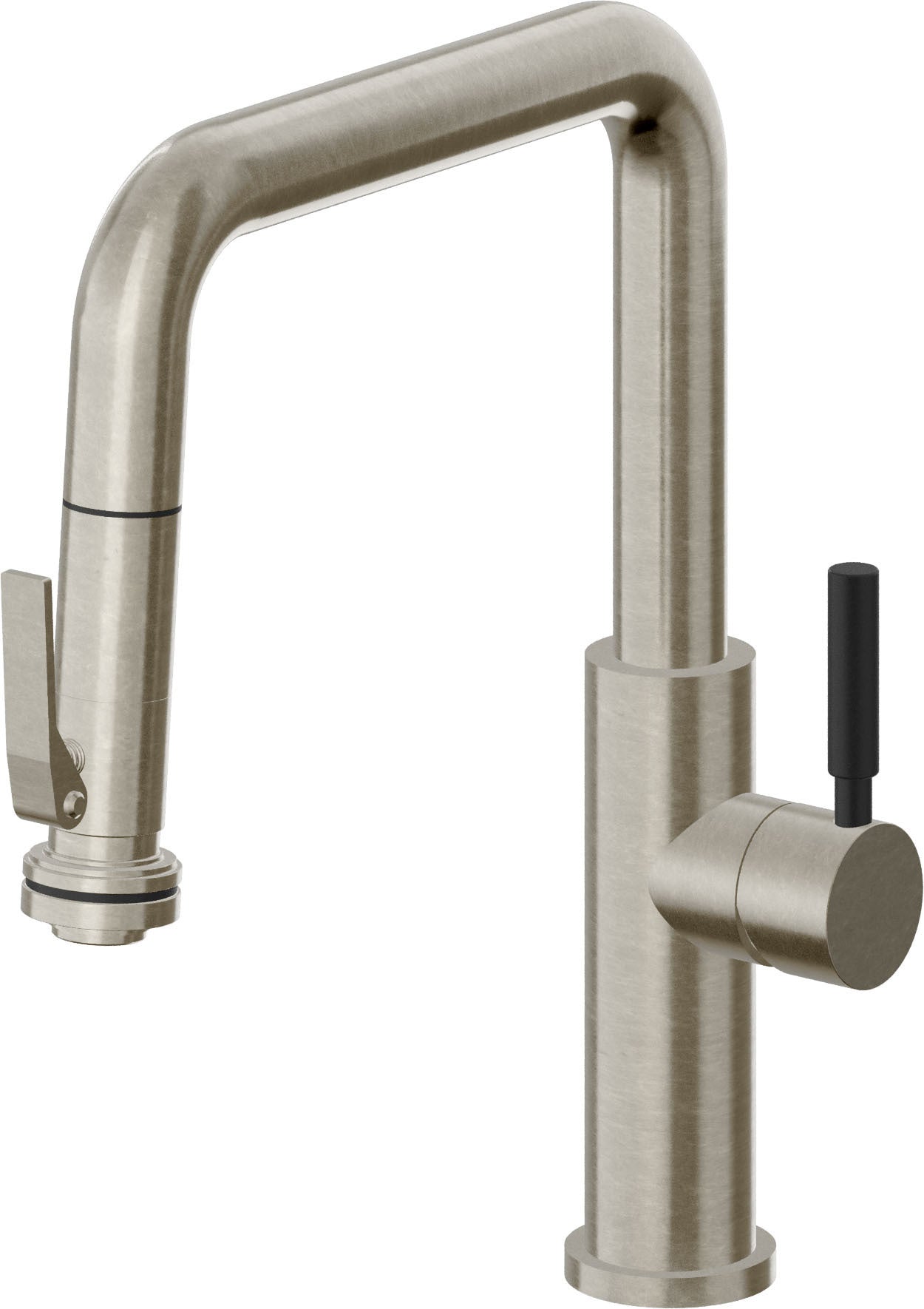 California Faucets Corsano Llave de Cocina Extraible Contemporanea con Rociador de Apretar - Pico Cuadruple - Níquel Bruñido
