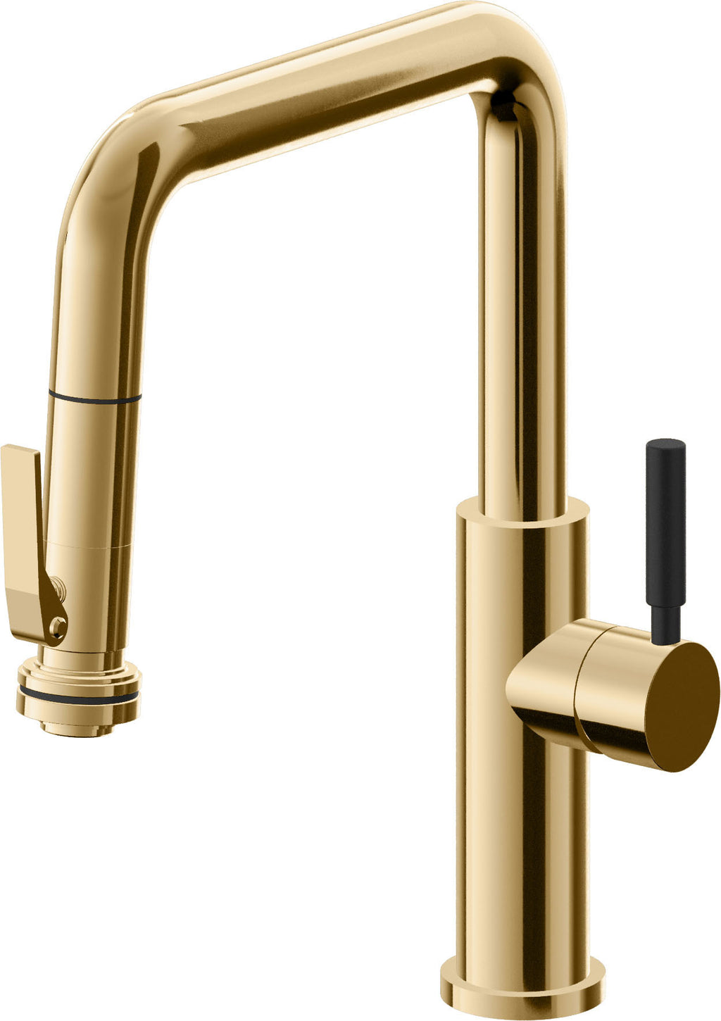 California Faucets Corsano Llave de Cocina Extraible Contemporanea con Rociador de Apretar - Pico Cuadruple - Oro Francés