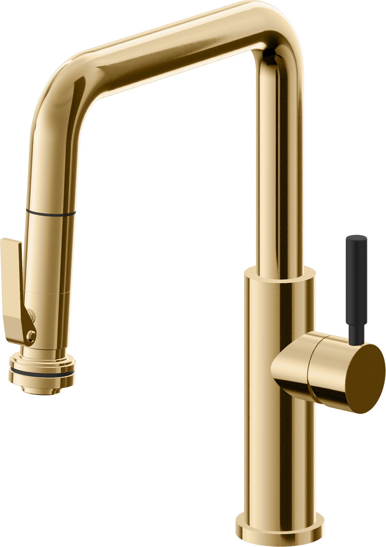 California Faucets Corsano Llave de Cocina Extraible Contemporanea con Rociador de Apretar - Pico Cuadruple - Oro Francés