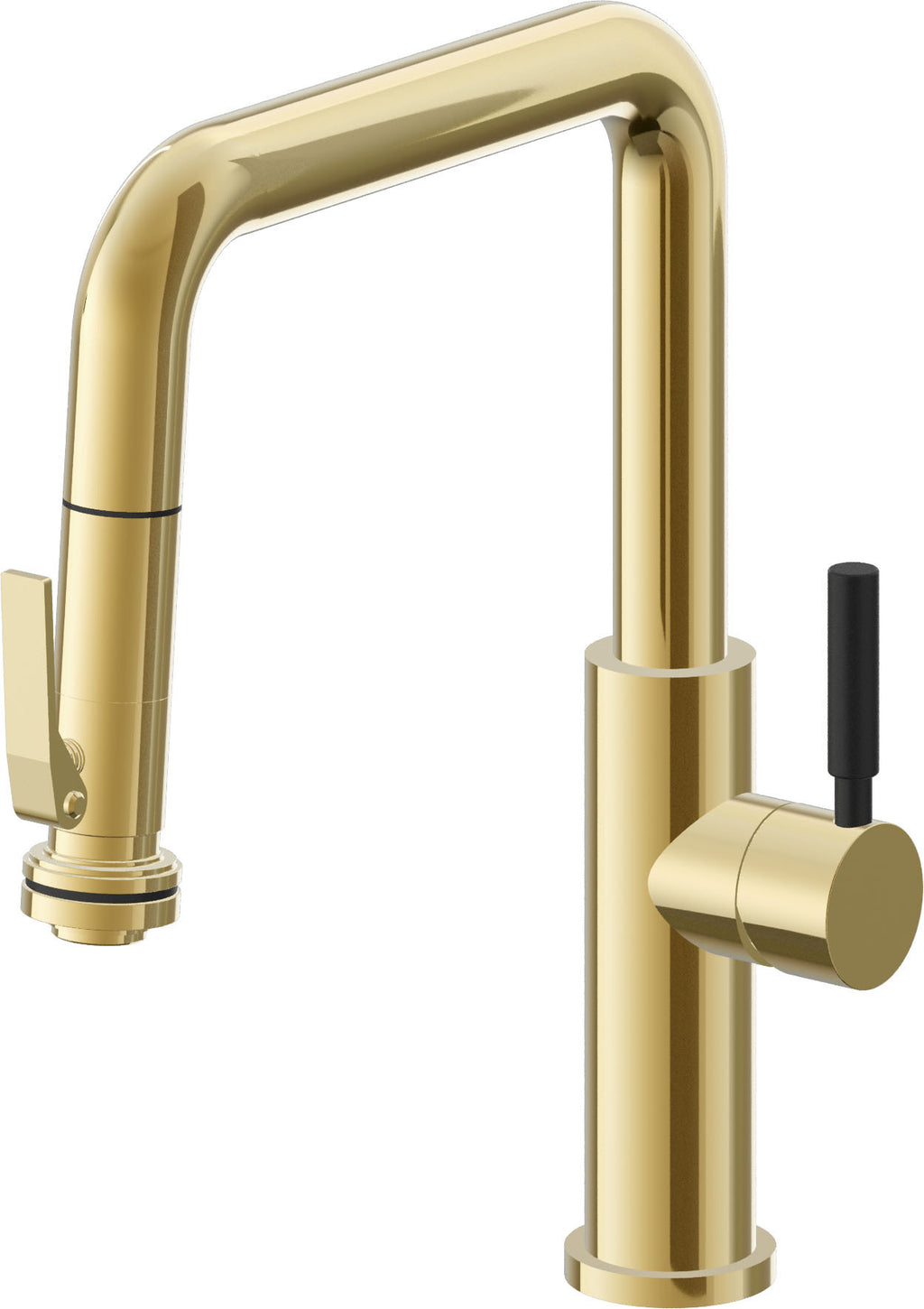 California Faucets Corsano Llave de Cocina Extraible Contemporanea con Rociador de Apretar - Pico Cuadruple - Oro Pulido de por Vida