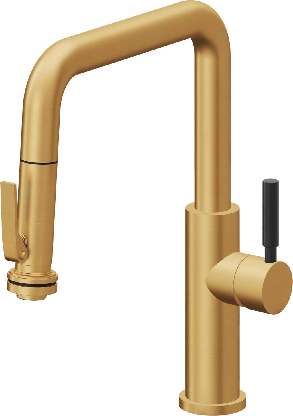 California Faucets Corsano Llave de Cocina Extraible Contemporanea con Rociador de Apretar - Pico Cuadruple - Oro Satinado de por Vida