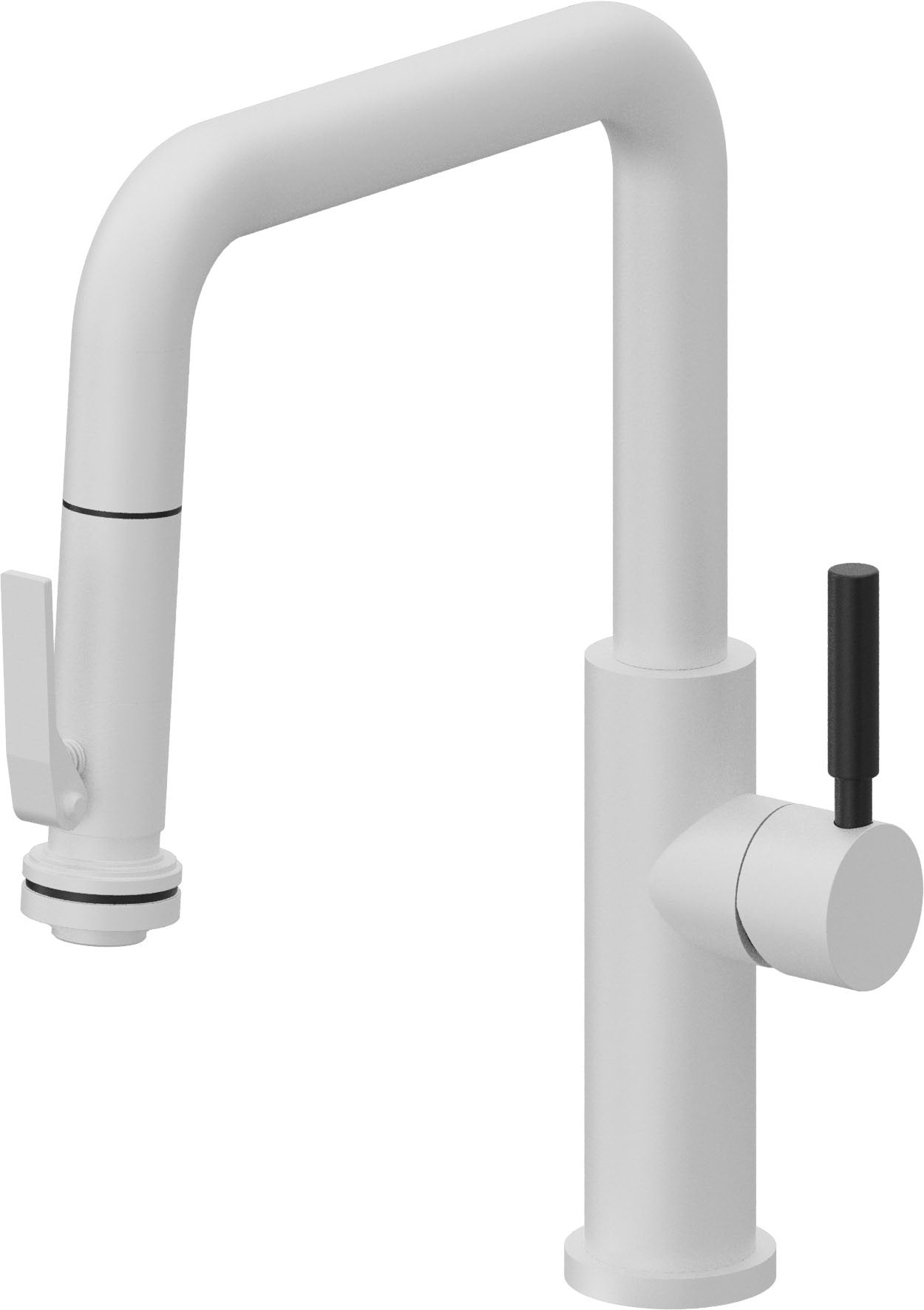 California Faucets Corsano Llave de Cocina Extraible Contemporanea con Rociador de Apretar - Pico Cuadruple - Blanco Mate