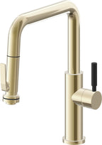 California Faucets Corsano Llave de Cocina Extraible Contemporanea con Rociador de Apretar - Pico Cuadruple - Latón Pulido