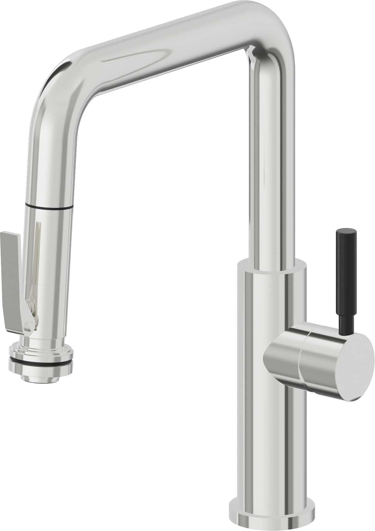 California Faucets Corsano Llave de Cocina Extraible Contemporanea con Rociador de Apretar - Pico Cuadruple - Cromo Pulido