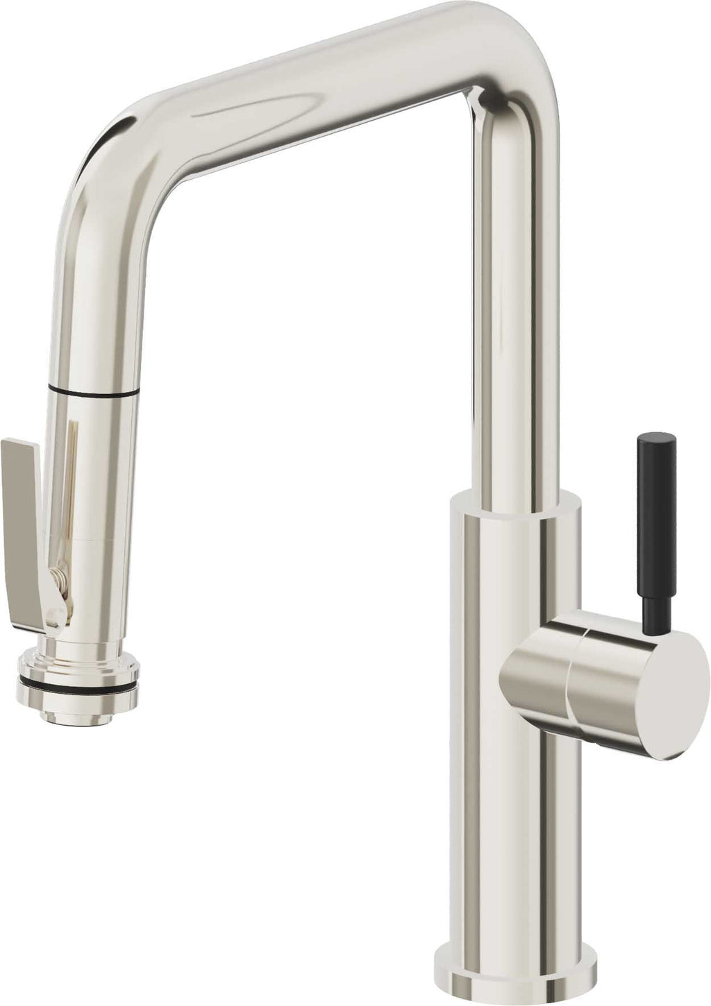 California Faucets Corsano Llave de Cocina Extraible Contemporanea con Rociador de Apretar - Pico Cuadruple - Níquel Pulido