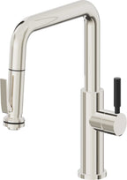 California Faucets Corsano Llave de Cocina Extraible Contemporanea con Rociador de Apretar - Pico Cuadruple - Níquel Pulido