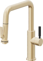 California Faucets Corsano Llave de Cocina Extraible Contemporanea con Rociador de Apretar - Pico Cuadruple - Latón Satinado