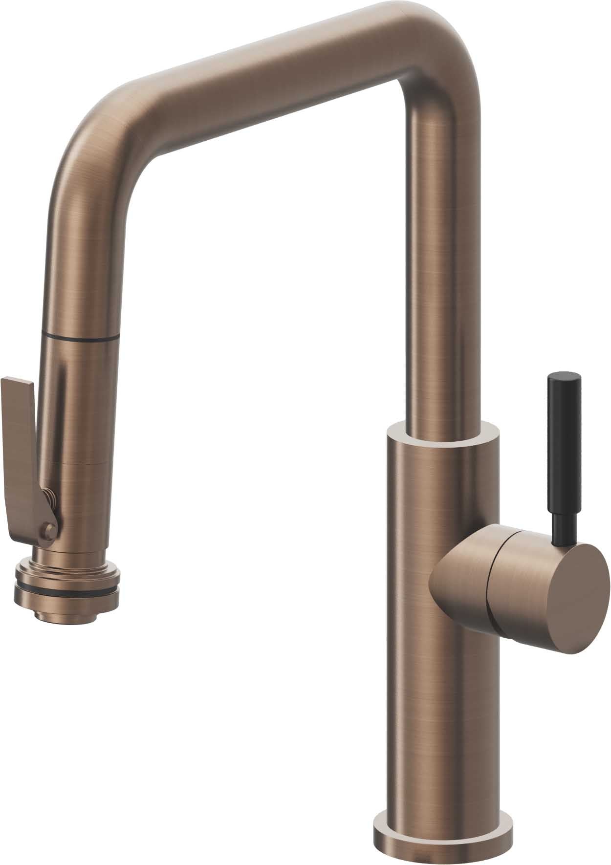 California Faucets Corsano Llave de Cocina Extraible Contemporanea con Rociador de Apretar - Pico Cuadruple - Bronce Satinado