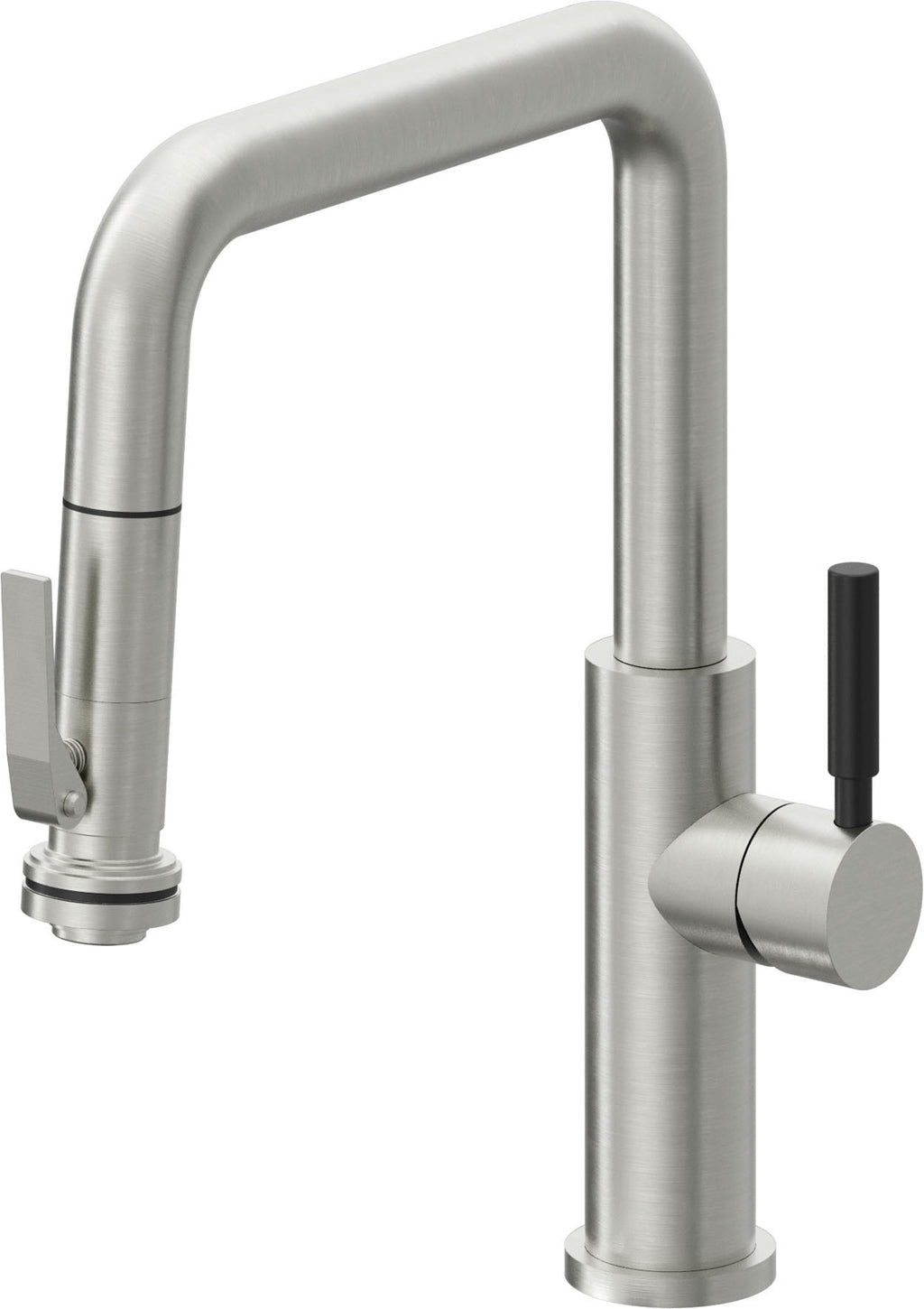 California Faucets Corsano Llave de Cocina Extraible Contemporanea con Rociador de Apretar - Pico Cuadruple - Cromo Satinado