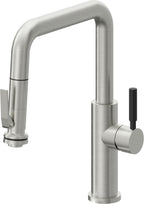 California Faucets Corsano Llave de Cocina Extraible Contemporanea con Rociador de Apretar - Pico Cuadruple - Cromo Satinado