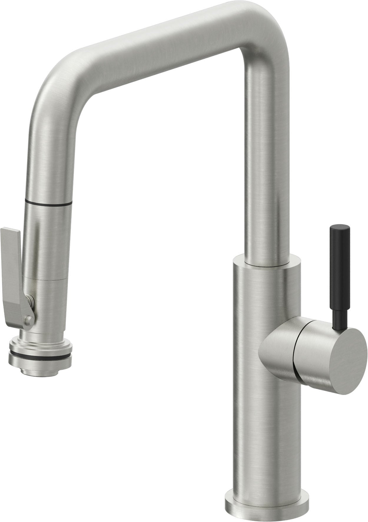 California Faucets Corsano Llave de Cocina Extraible Contemporanea con Rociador de Apretar - Pico Cuadruple - Cromo Satinado