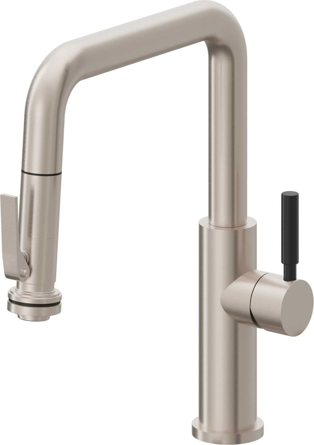 California Faucets Corsano Llave de Cocina Extraible Contemporanea con Rociador de Apretar - Pico Cuadruple - Níquel Satinado