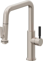 California Faucets Corsano Llave de Cocina Extraible Contemporanea con Rociador de Apretar - Pico Cuadruple - Níquel Satinado