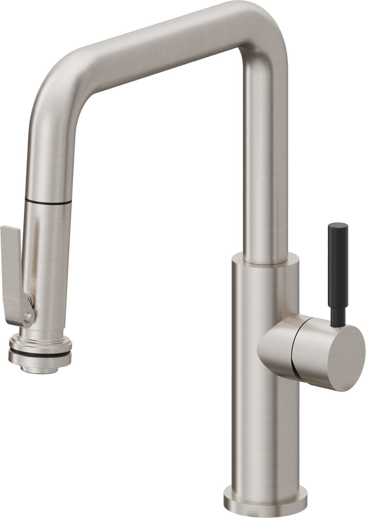 California Faucets Corsano Llave de Cocina Extraible Contemporanea con Rociador de Apretar - Pico Cuadruple - Acero Inoxidable Ultra