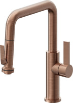California Faucets Corsano Llave de Cocina Extraible Contemporanea con Rociador de Apretar - Pico Cuadruple - Cobre Antiguo Mate