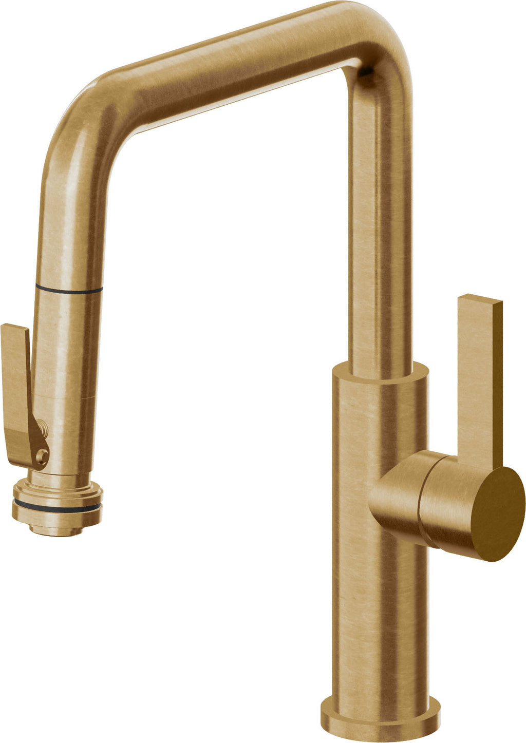California Faucets Corsano Llave de Cocina Extraible Contemporanea con Rociador de Apretar - Pico Cuadruple - Latón Bruñido